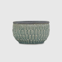 Arcello Round Blue Leaf Patterned Ceramic Pot